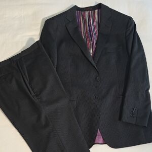 Etro Single Breasted, 2 Button, Mens IT 56, 46 US, Navy Pinstripe Suit